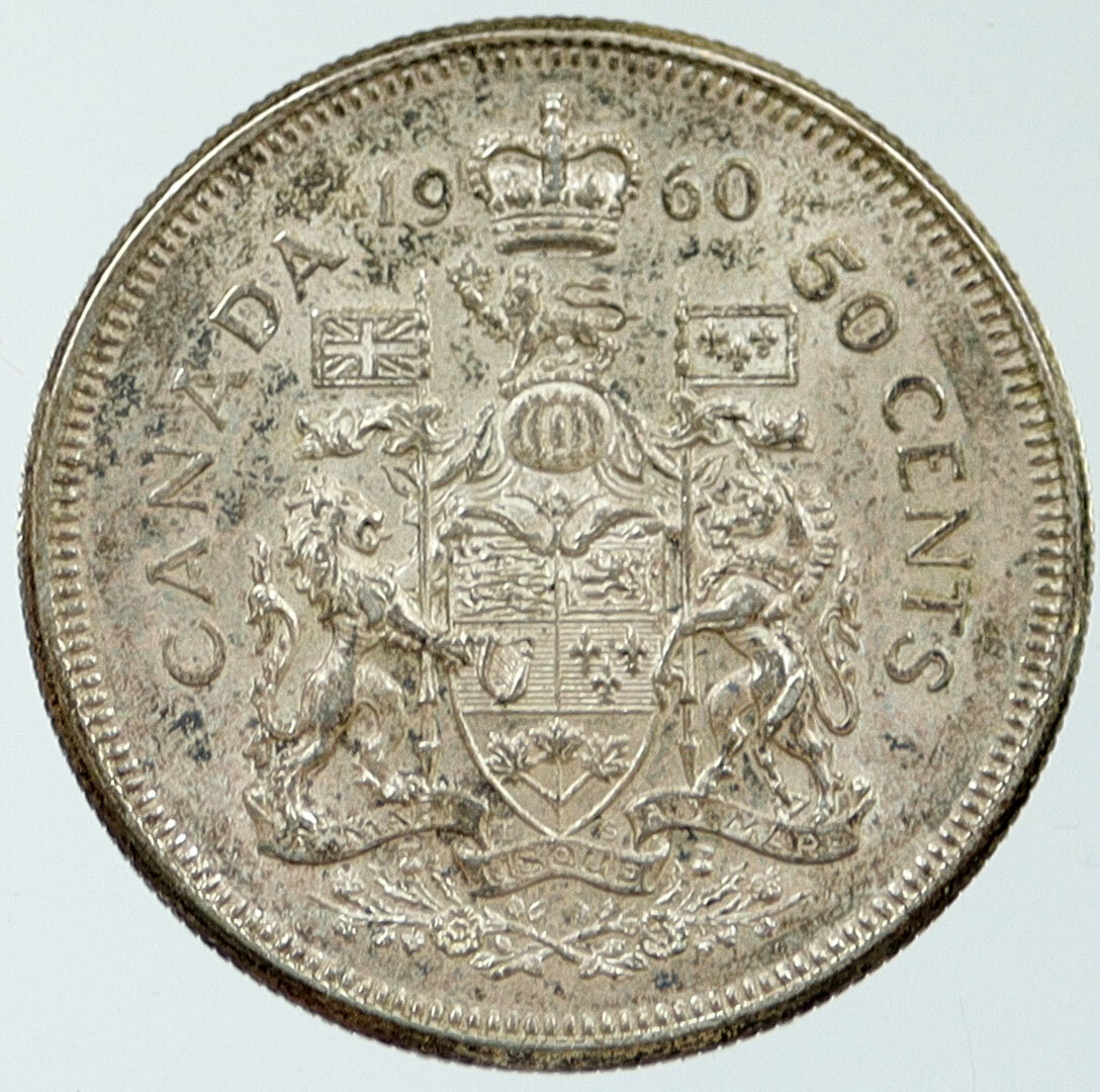 1960 CANADA Queen Elizabeth II Arms Crown VINTAGE SILVER 50 Cents