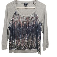 Wet Seal Women's Top M Crop Sleeve Knit Pullover Sequin Sweater Gray M
