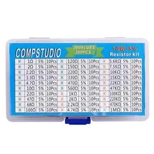 300Pcs 30 Values 5% 1/2W Resistor Kit 1 Ohm-1M Ohm Carbon Film Resistors Kit