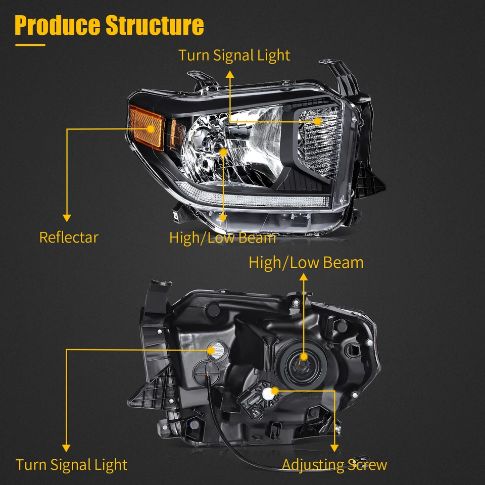 For 2014-2021 Toyota Tundra LED DRL Headlights Assembly Black Housing Left&Right Foto 2 de 4