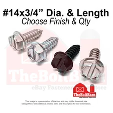 #14x3/4" Slotted Hex Washer Tapping License Plate Screws (Choose Qty & Finish)