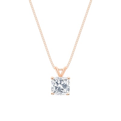 2 kt Cushion Lab Created Diamant massiv 14 K Rotgold Solitär Anhänger Halskette