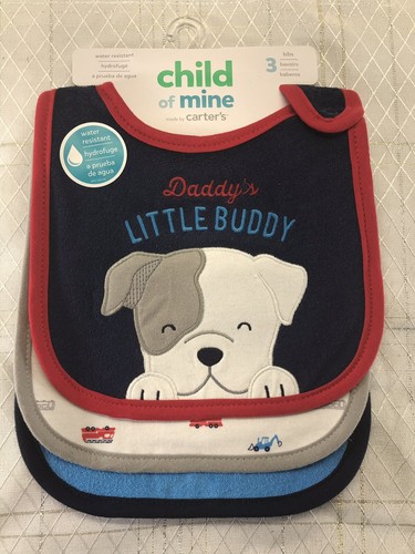 Child Of Mine 3pk Waterproof Infant Baby Feeding Bib Boy Puppy Dog Red Blue