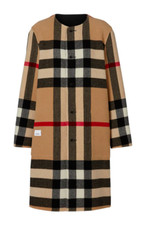 Burberry Women Tisbury Exploded Check Reversible Wool Coat Black Size 8 Nwt!!