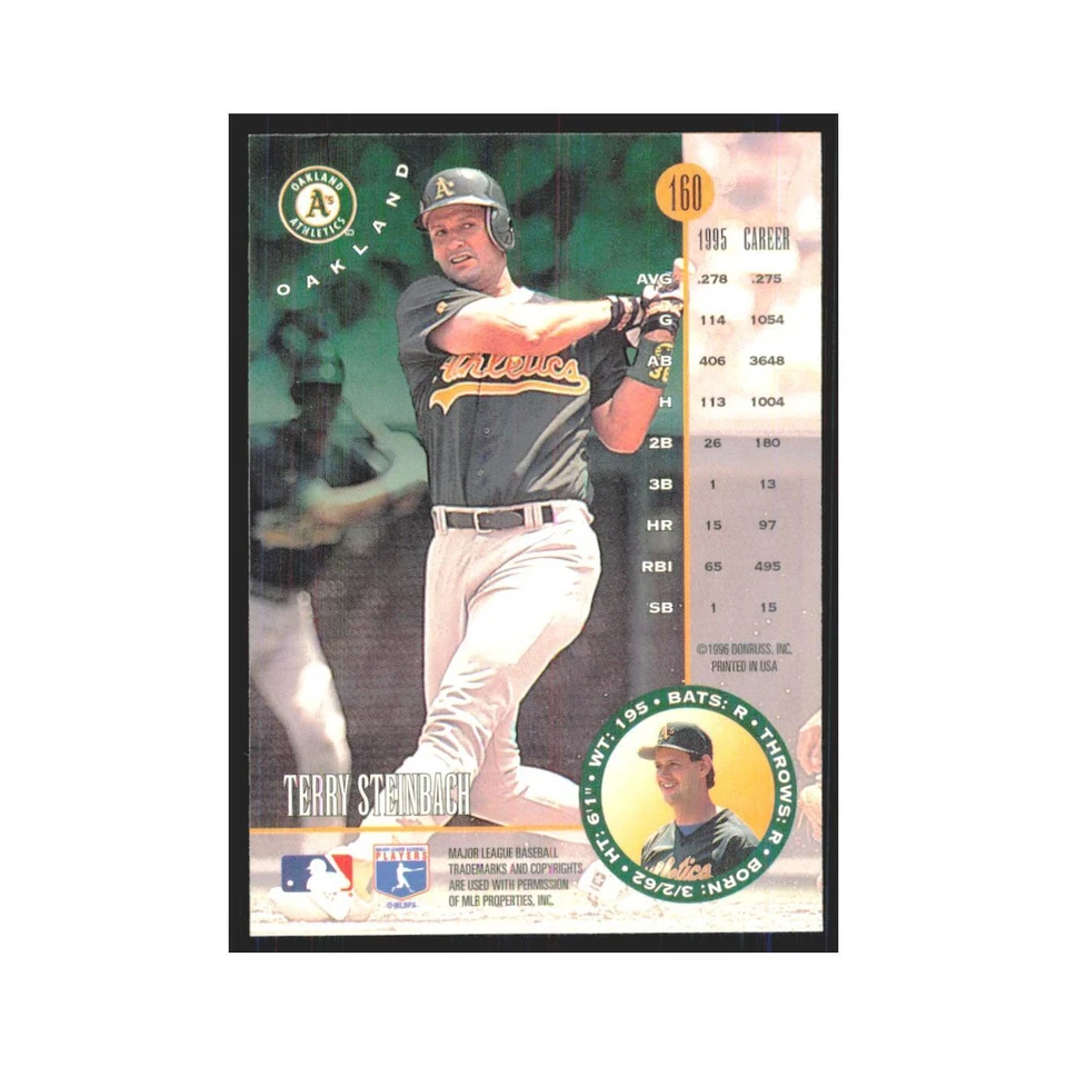 1996 Leaf Terry Steinbach Athletics #160 - Image 2 of 3