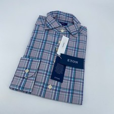 Eton Dress Shirt Mens M 15 1/2 - 39 Multi Plaid Twill Slim Fit Formal Button Up
