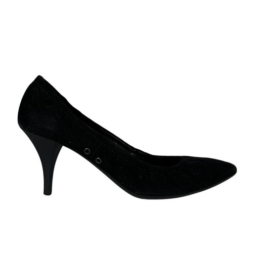 PRADA Kitten Heel Velvet Pumps Black IT 41 US 11 Round Toe Slip On Eyelet Heels