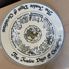 Louisville Stoneware 12 Days of Christmas Large Round Blue Platter Plate