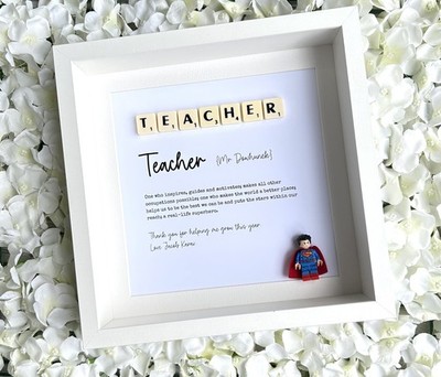 Lehrer personalisierte Scrabble Minifigur Geschenkrahmen (Ende der Semesterklasse Geschenk)