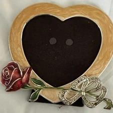 Gorham 1831 Heart Shaped Mini Picture Frame With A Rose And Bow
