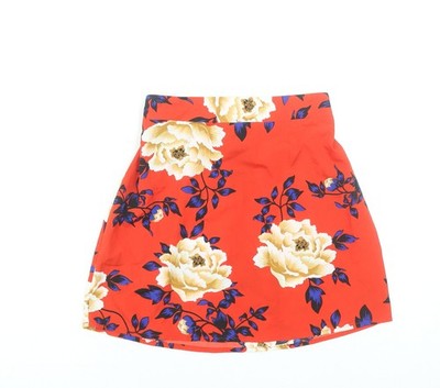 Boohoo Damen rot Blumen A-Linie kurzer Rock Größe 8 Polyester