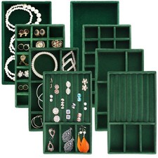 Jewelry Trays for Drawers, Set of 8 Stackable Velvet Jewelry Tray Inserts for...