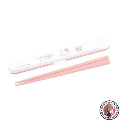 NEU Kamio Japan Hello Kitty Essstäbchen & Essstäbchen Etui One-Push Essstäbchen