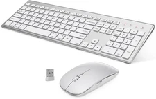 Wireless Keyboard and Mouse Silver White Full Size 2.4G USB portables Quiet C...