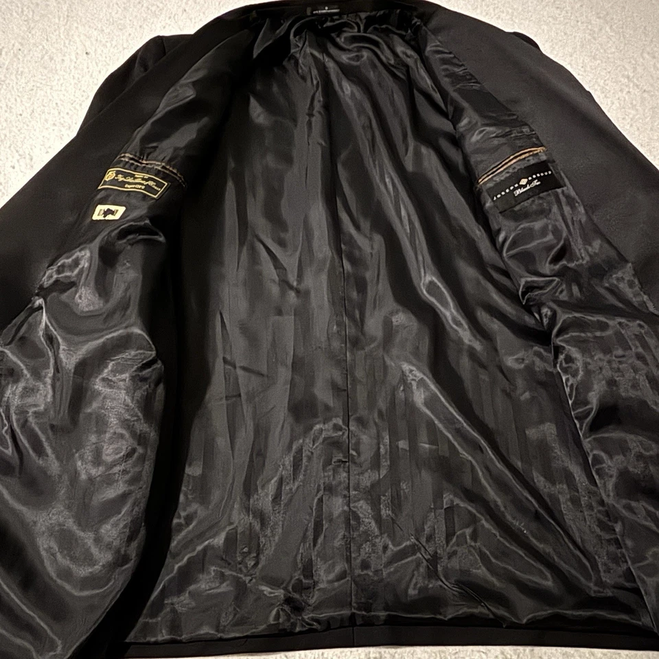 Joseph Abboud 64 XL 黑色领带燕尾服夹克 Loro Piana Super 120s 羊毛 2 按钮 — 第 3/4 张图片