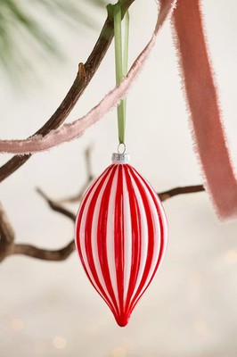 Peppermint Candy Drop Glass Ornament Red White Anthropologie Terrain 5'' NEW