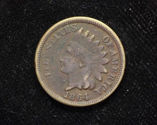 HS&C: 1864 Indian Head Penny/Cent Copper Nickle environmental damage VG