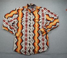 Vintage Wrangler Shirt Mens Large Pearl Snap Western Aztec Brushopper Cowboy