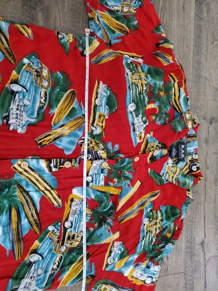 KAD Clothing Co. Hawaiian Camp Shirt Mens X-Large Wood Panel Old School Car Surf - Image 3 of 4