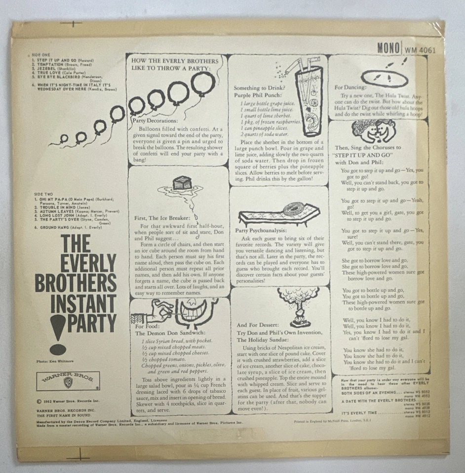 THE EVERLY BROTHERS ~ INSTANT PARTY ~ 1962 MONO  VINYL ALBUM VG+ / VG+ - Image 3 of 4