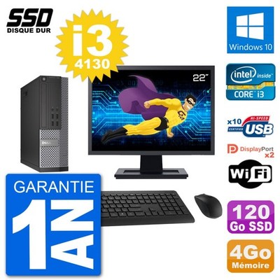 PC DELL 7020 SFF Bildschirm 22 '' Intel i3-4130 RAM 4Go SSD 120Go Windows 10 Wifi