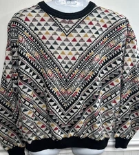 Vtg Tosani Sweater Men's XL Multicolor 3D Geometric All Over Print 90’s Canada