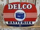 VINTAGE DELCO PORCELAIN SIGN BATTERY UNITED MOTORS SERVICE GARAGE FOR GAS CARS