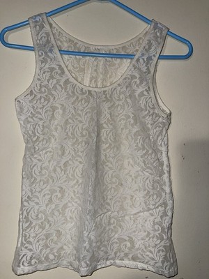 white sheer stretch lace camisole tank calvin klein Sz M nylon