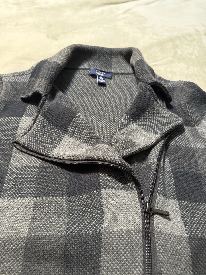 Chaqueta a Cuadros Chaps Mujer XL Gris Y Negro Búfalo Cremallera Desplazada Foto 4 de 4