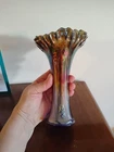 Antique Carnival Glass Fenton Knotted Beads 7 1/2" Cobalt Blue Vase Adorable