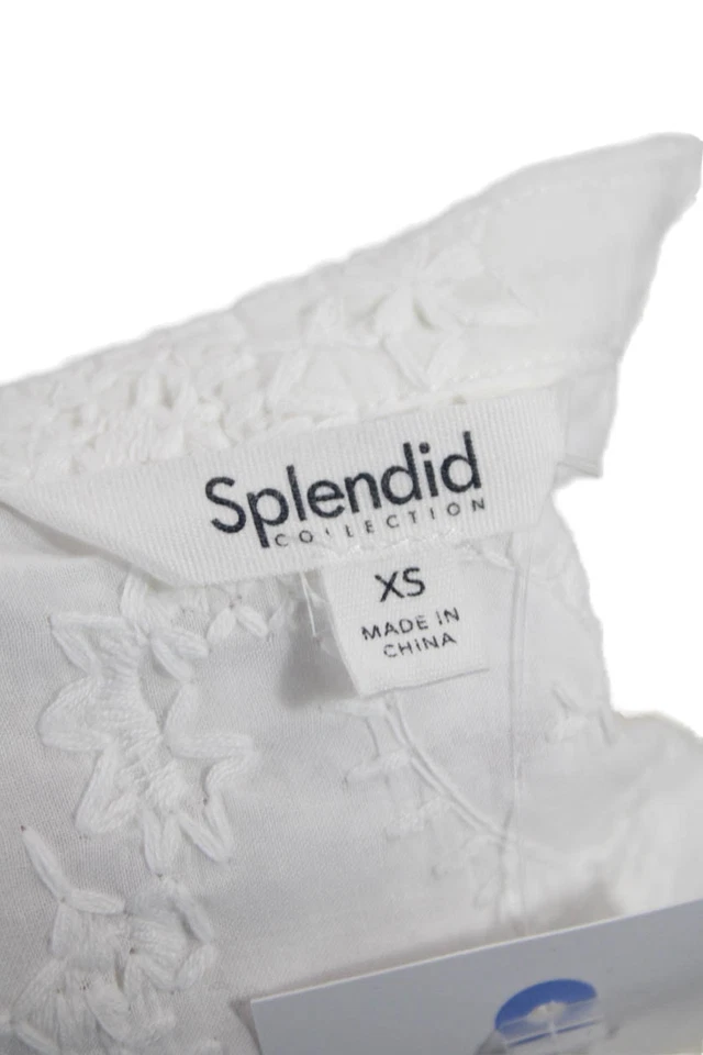 Top Splendid Collection Mujer Algodón Bordado Paisley Abotonado Blanco Talla XS Foto 4 de 4