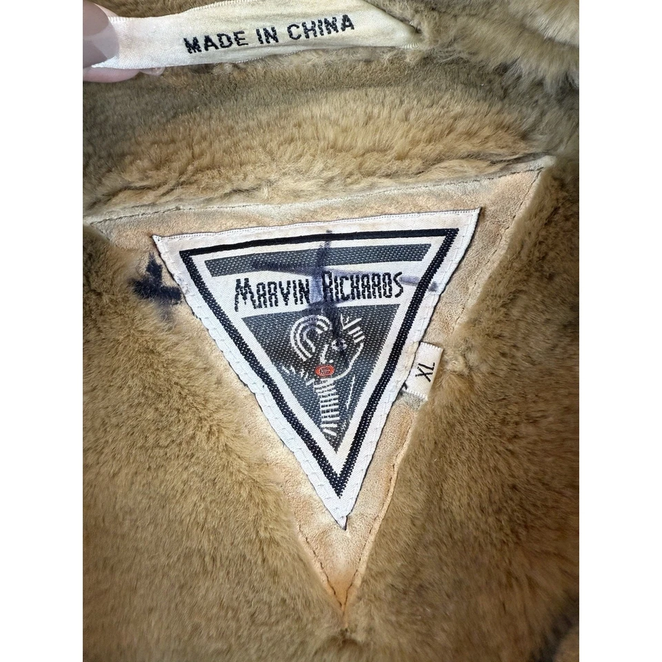 Abrigo de cuero genuino tostado Marvin Richards con forro de piel sintética talla XL Foto 2 de 4