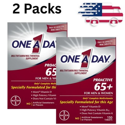2 Packs - One A Day Proactive 65+ Multivitamin Tablets for Men and Women, 150ct