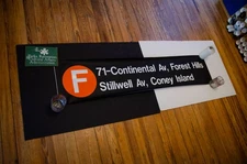 1980s New York City Subway F Train Sign Forest Hills 71 Av Coney Island Rollsign