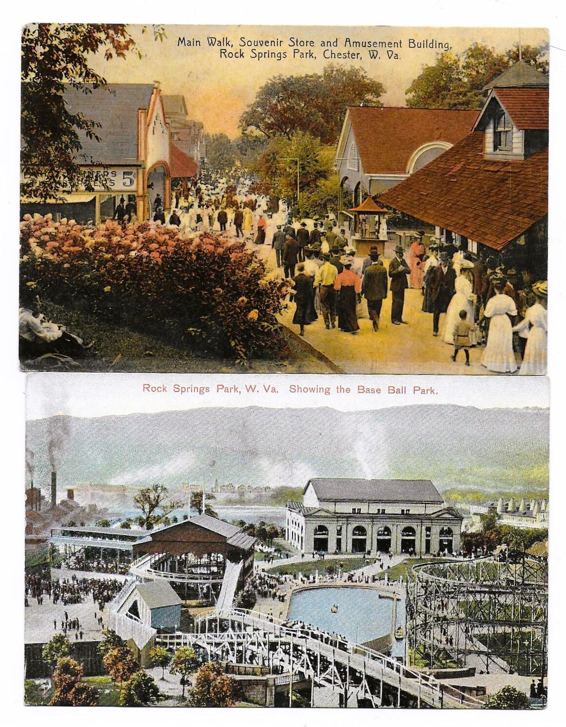 2 ROCK SPRINGs AMUSEMENT PARK Postcards in WEST VIRGINIA Near RELIANCE