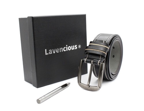 Cinturón de cuero genuino Lavencious para hombre con hebilla de una sola punta - Imagen 4 de 14