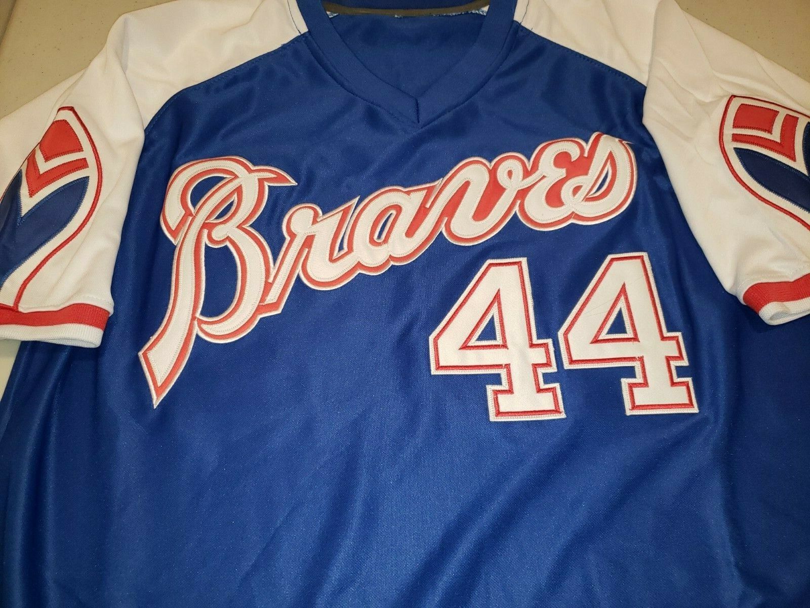 Retro Atlanta Braves Hank Aaron Blue Mens Size XL Baseball Jersey