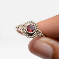 Faceted Red Garnet Gemstone 925 Sterling Silver Jewelry Ring Gift For Mother's