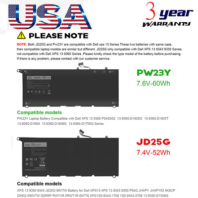 Battery For Dell XPS 13 9343-9350 XPS 13 9360 Series RNP72 PW23Y