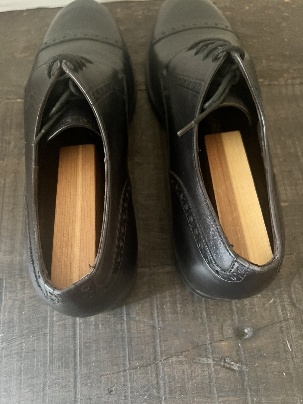 Ermenegildo Zegna Black Leather 4-Eye Lace Up Cap Toe Oxfords Men’s Size 9.5 image 9