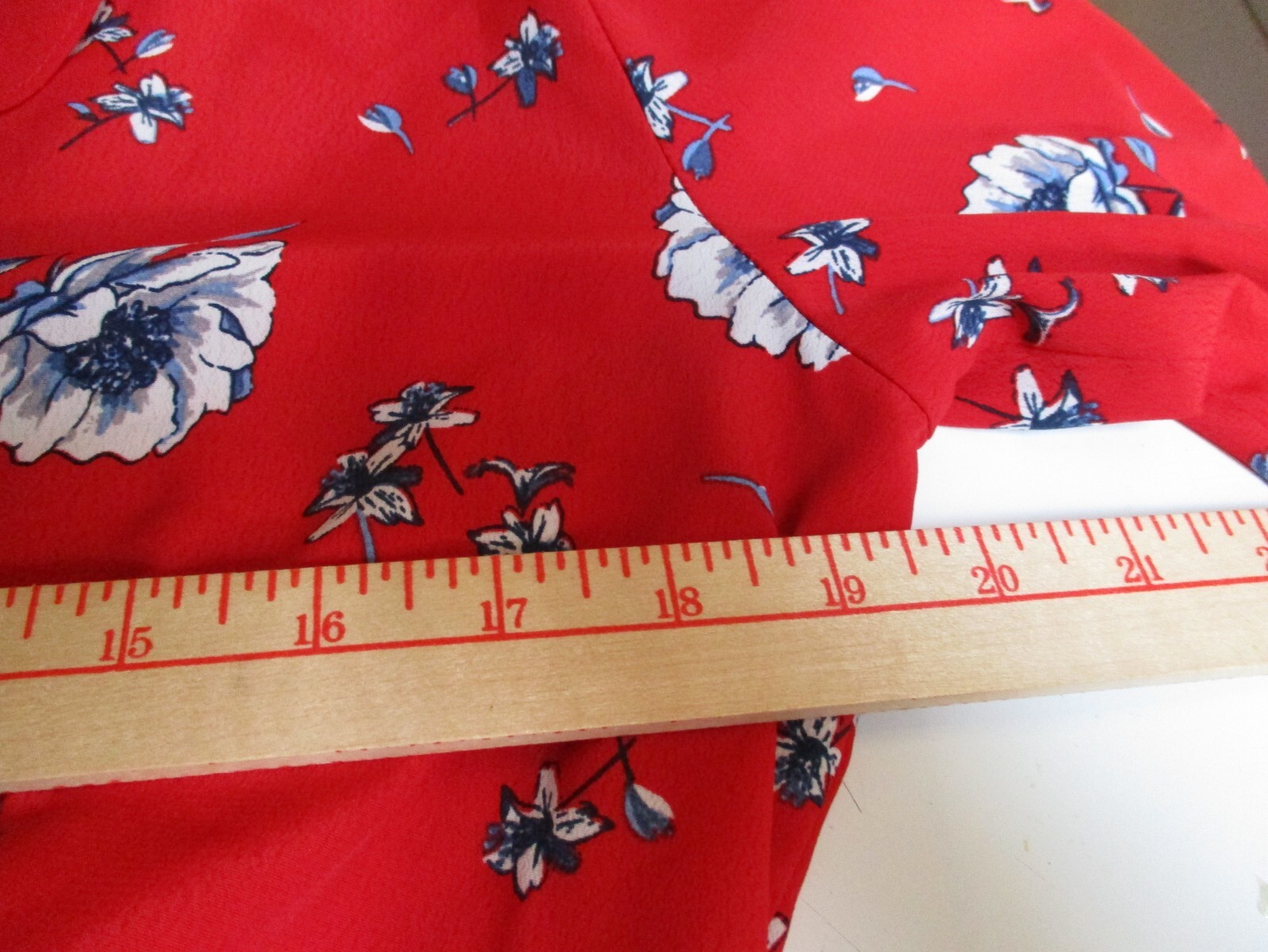 Divided by H&M Red Floral Boho Peasant Long Sleeve Ruffle Surplice Top -12