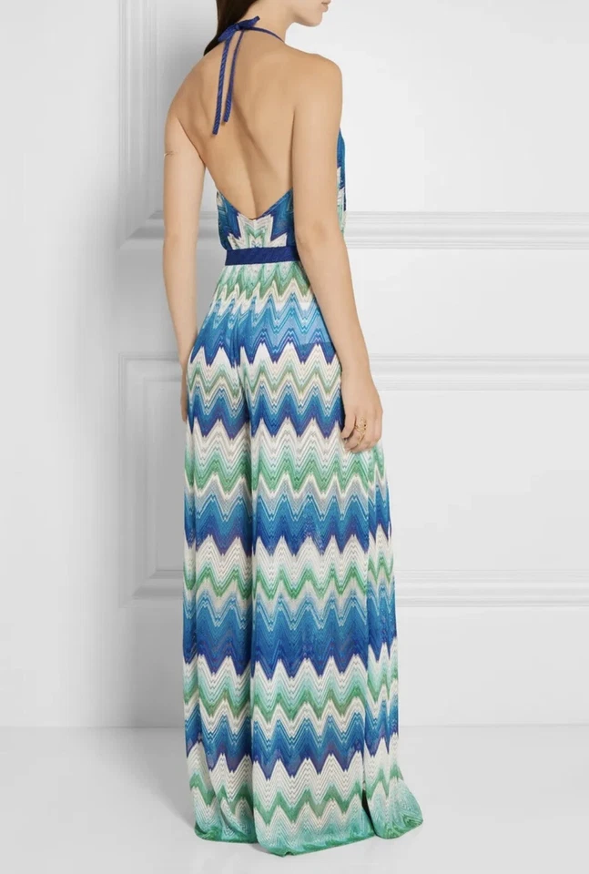 Missoni Mare Mono Zig Zag Estampado Halter Encubrimiento Pantalón Azul Vestid... - Imagen 3 de 4