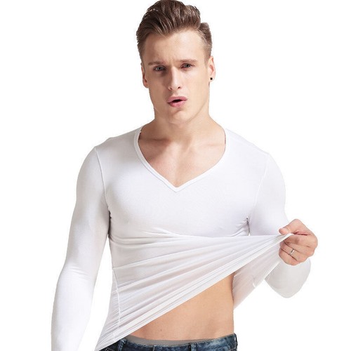 Herbst Herren V-Ausschnitt Tops Thermo Unterwäsche Slim Langarm Unterhemden Warm Neu - Bild 6 von 14