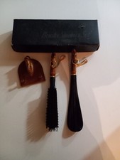 vintage brush and shoehorn set matching horse head handles 1970s made Hong Kong