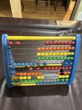 60s vintage PLAYSKOOL ABACUS Primary Colors  100 wood beads Math Learning Tool