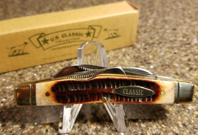 U.S. Classic 7031BBJS, Congress Jigged Brown Bone, 3-1/2'', 4-Blades, NEW Old Stk