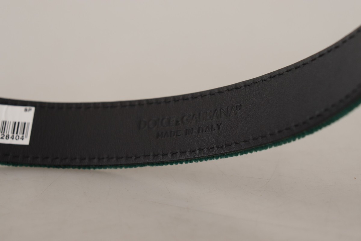 DOLCE & GABBANA Belt Green Velvet Leather Gold Metal Logo DOLCE & GABBANA Belt Green Velvet Leather Gold Metal Logo