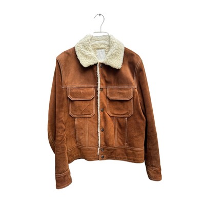 Sandro Brown Suede Leather Shearling Jacket Size S fits S to M