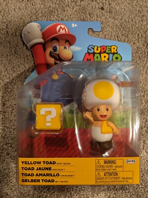 NEW Jakks Pacific World of Nintendo 4'' Mario YELLOW TOAD W QUESTION BLOCK Figure