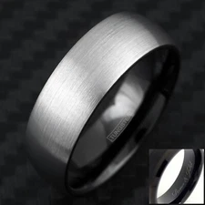 Engraved Tungsten Ring Black & Silver Brushed Domed Wedding Band Ring